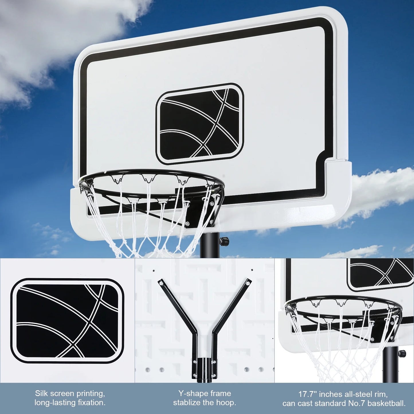 44In Portable Basketball Hoop with Height Adjustable 6.56Ft to 10Ft Basketball Goals for Younger People Indoor Outdoor with Free Basketabll